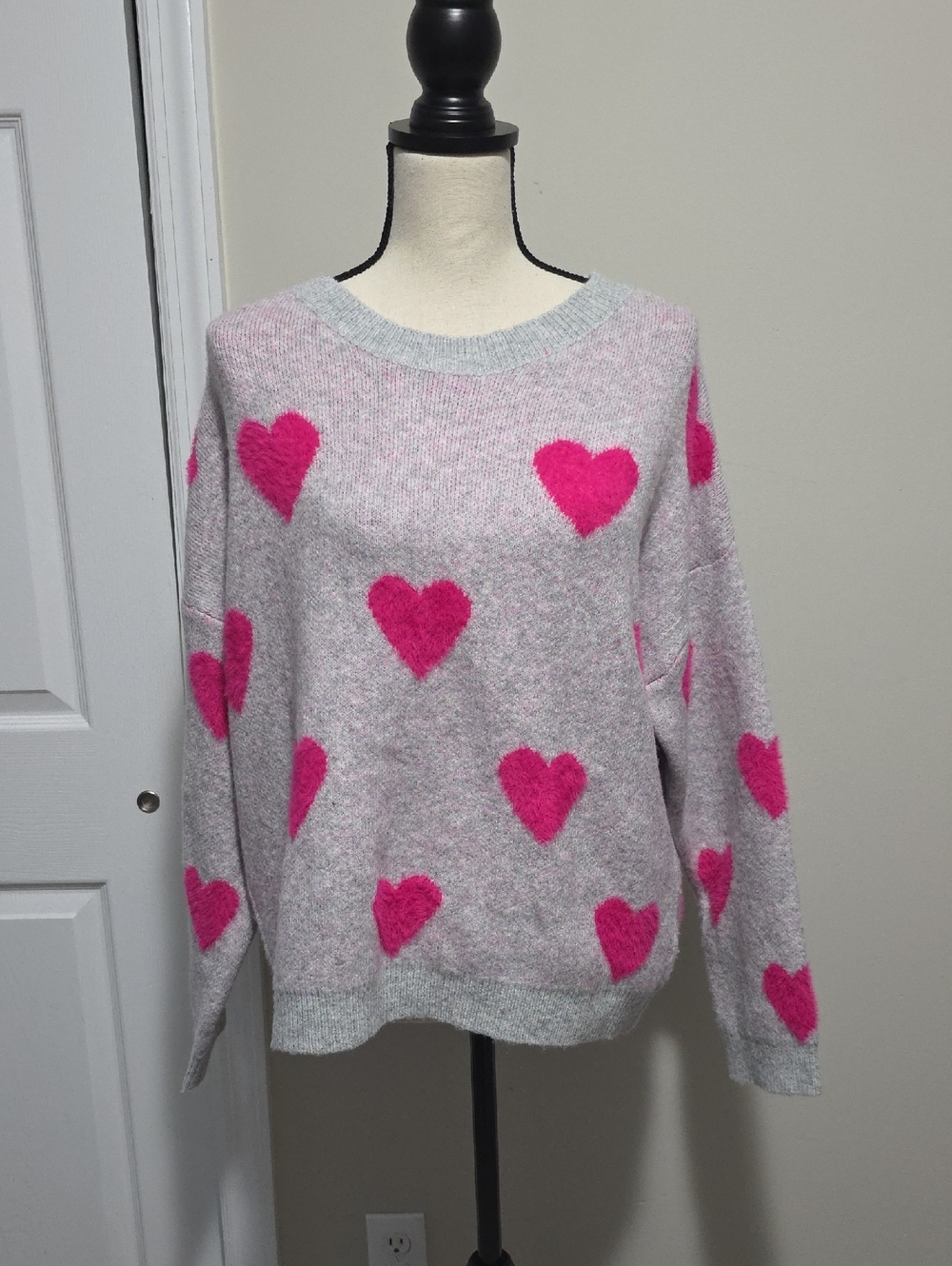 Miracle Multi Hearts Sweater Top Grey Pink M / L